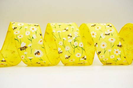 Coleção de Fitas de Flores da Primavera com Abelhas_Ribbon_KF7489GC-6-6_amarelo